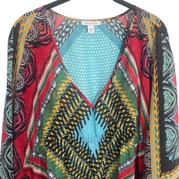 Boston Proper Multicolor Geometric Print Sheer Resort Vacation Swim Cover up M - Picture 3 of 10